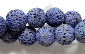 Blue Lava Stone Natural No Wax  -  Smooth Round  16"    10 mm