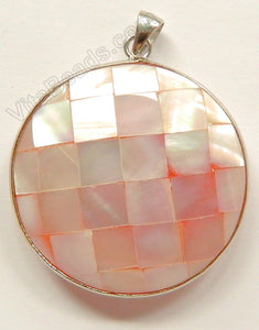 Lavender Shell Pendant Round - Double Side