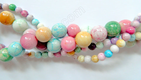 Dyed White Agate (Multi Color)  -  Smooth Round Beads   16"