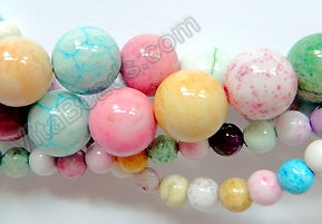 Dyed White Agate (Multi Color)  -  Smooth Round Beads   16"
