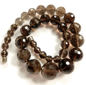Natural Smoky Topaz   Graduated Faceted Round Necklace 18"