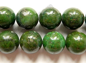 Green Pyrite AA  -  Big Smooth Round Beads 16"
