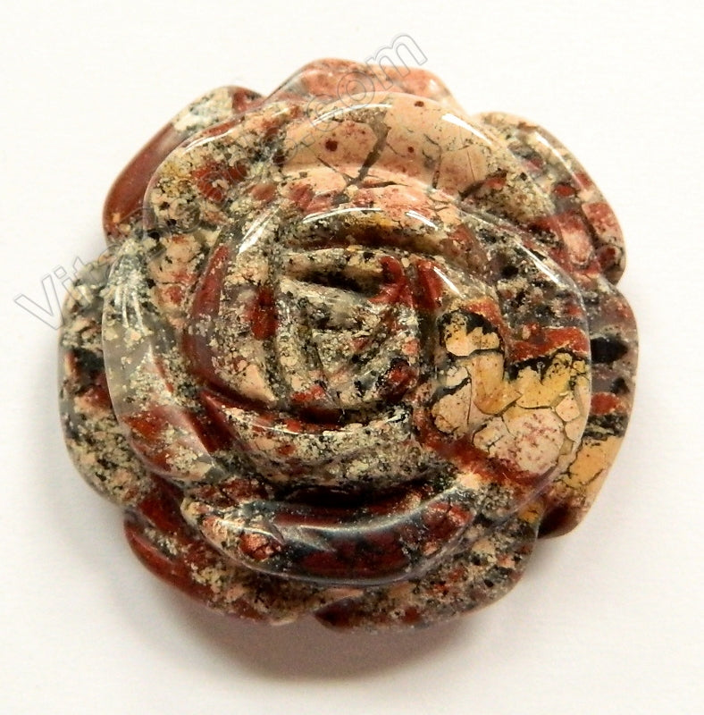 Carved Flower Pendant - Poppy Jasper Light