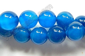 Blue Sardonix Agate - no lines  - Smooth Round Beads  16"