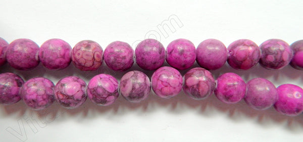 Fuchsia Ocean Fossil  -  Smooth Round Beads  16"     10 mm