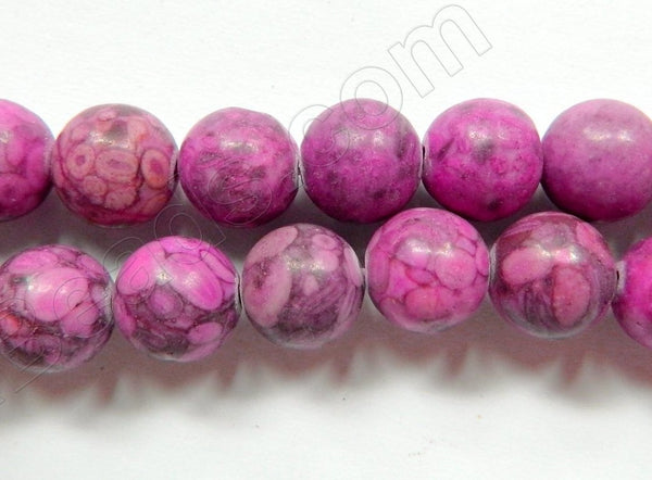 Fuchsia Ocean Fossil  -  Smooth Round Beads  16"     10 mm