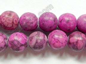 Fuchsia Ocean Fossil  -  Smooth Round Beads  16"     10 mm