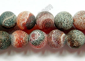 Frosted Crack Agate Black & Red  -  Smooth Round  16"