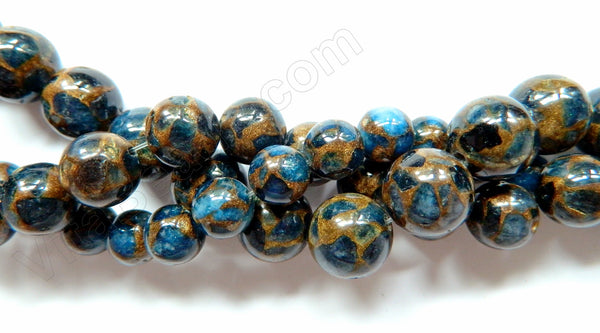 Blue Prase Pyrite AA  -  Smooth Round Beads 16"