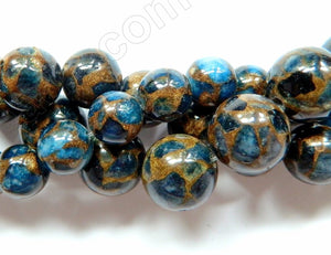 Blue Prase Pyrite AA  -  Big Smooth Round Beads 16"