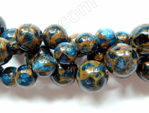 Blue Prase Pyrite AA  -  Smooth Round Beads 16"