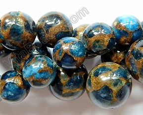 Blue Prase Pyrite AA  -  Big Smooth Round Beads 16"