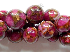 Fuchsia Prase Pyrite AA  -  Smooth Round Beads 16"