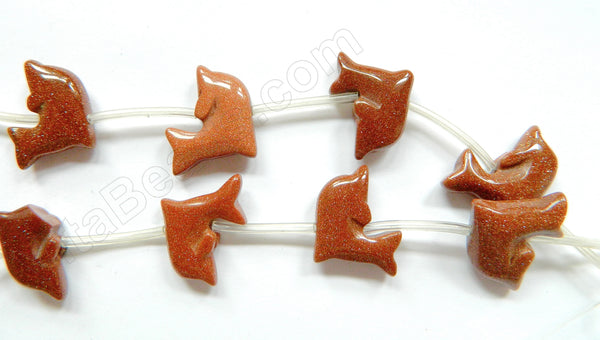 Goldstone  -  Carved Dolphin Beads  16"