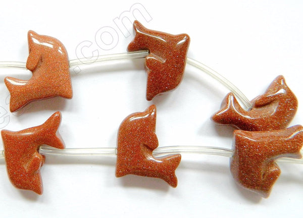 Goldstone  -  Carved Dolphin Beads  16"