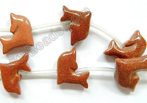 Goldstone  -  Carved Dolphin Beads  16"
