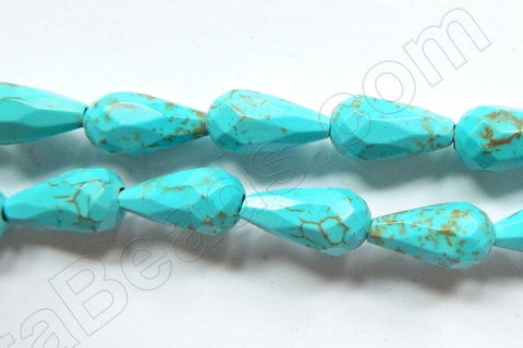 Crack Turquoise Synthetic  -  Faceted Drops Vertical Drilled 16"