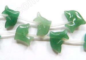 Green Aventurine  -  Carved Dolphin Beads  16"