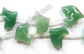 Green Aventurine  -  Carved Dolphin Beads  16"