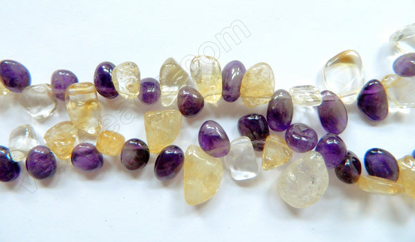 Mixed Quartz, Citrine Amethyst (Natural)  -  Smooth Drops Nuggets  16"