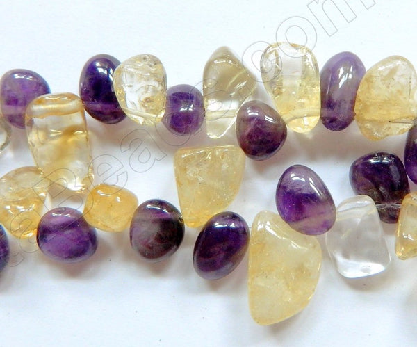 Mixed Quartz, Citrine Amethyst (Natural)  -  Smooth Drops Nuggets  16"