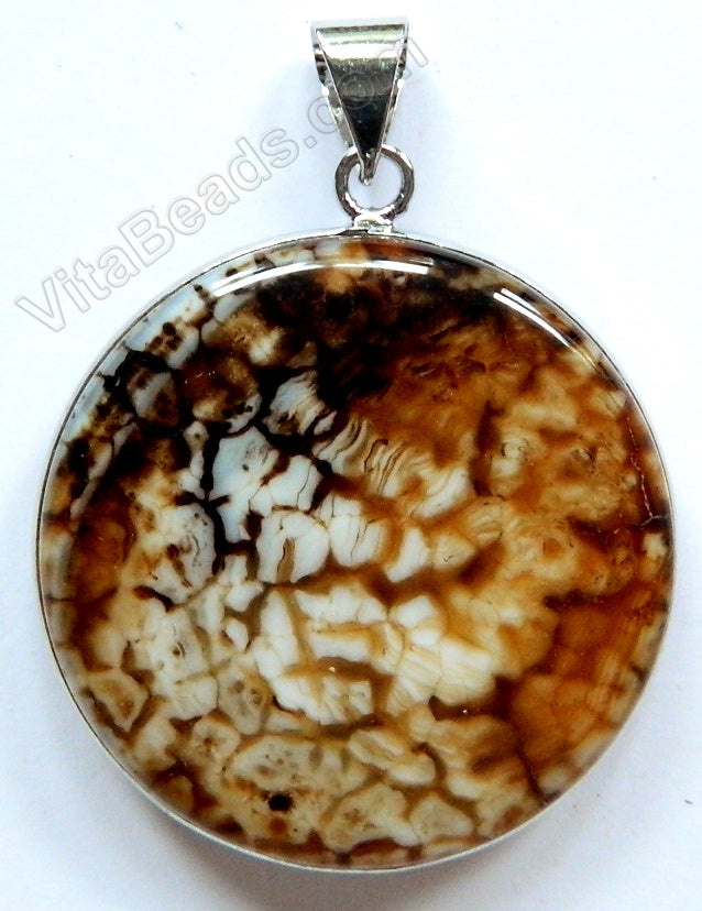 Coffee Fire Agate Round Pendant w Bail