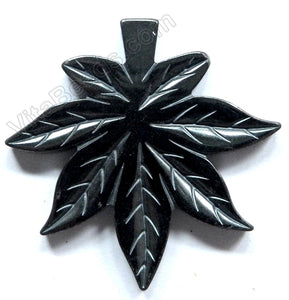 Hematite  -  Carved Maple Leaf Pendant