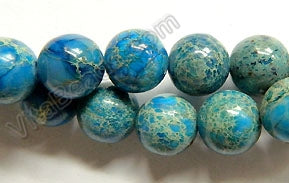 Aqua Blue Impression Jasper AA  -  Smooth Round Beads  16"     10 mm