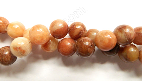 Mixed Chinese Red Moonstone  -  Smooth Round Beads  16"     12 mm