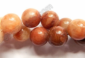 Mixed Chinese Red Moonstone  -  Smooth Round Beads  16"     12 mm