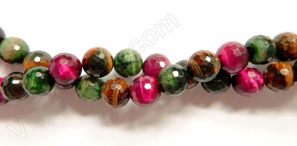 Mixed 4 Color Tiger Eye AA  -  Faceted Round  16"