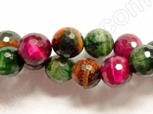 Mixed 4 Color Tiger Eye AA  -  Faceted Round  16"