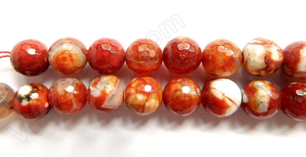 Fire Agate Red Orange -  Faceted Round Beads  16"