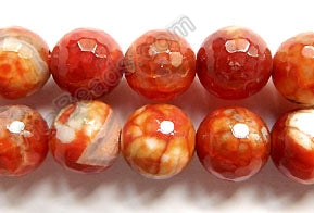 Fire Agate Red Orange -  Faceted Round Beads  16"