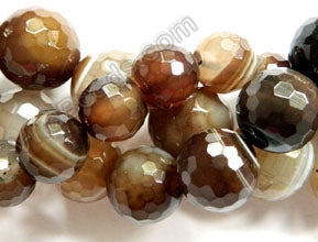 Brown Sardonix Agate w/ Lines  -  Faceted Round  16"