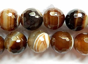 Brown Sardonix Agate w/ Lines  -  Faceted Round  16"