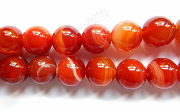 Carnelian w Lines  - Smooth Round Beads  16"