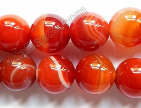 Carnelian w Lines  - Smooth Round Beads  16"