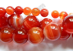 Carnelian w Lines  -  Smooth Round Beads  16"