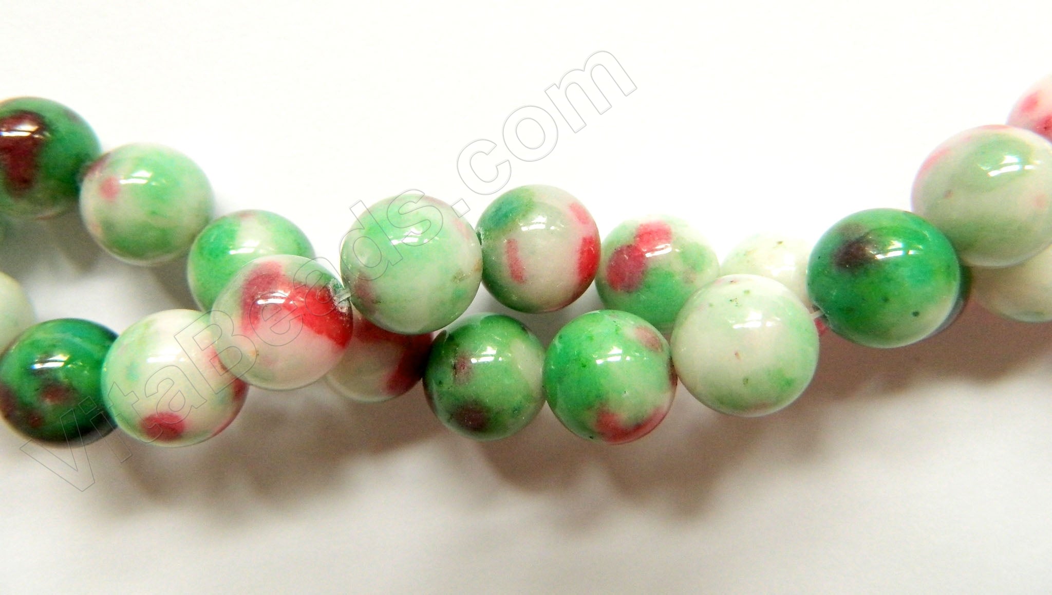 Green Red Candy Jade - Smooth Round Beads  16"     12 mm