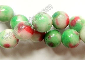 Green Red Candy Jade - Smooth Round Beads  16"     12 mm