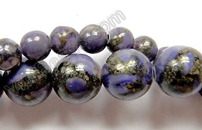 Purple Prase Pyrite  -  Smooth Round Beads 16"