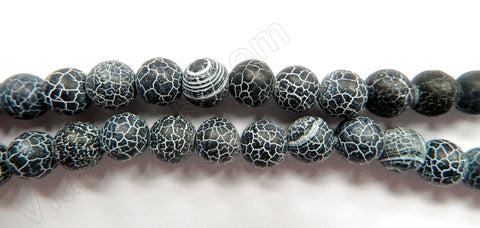 Frosted Black Cracked Fire Agate  -  Smooth Round  15"