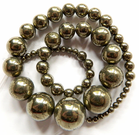 Pyrite - Graduated Smooth Round Necklace 16"