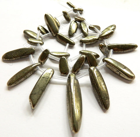Pyrite AA   Graduated Tooth Necklace 16"   5x10mm to 10x25mm