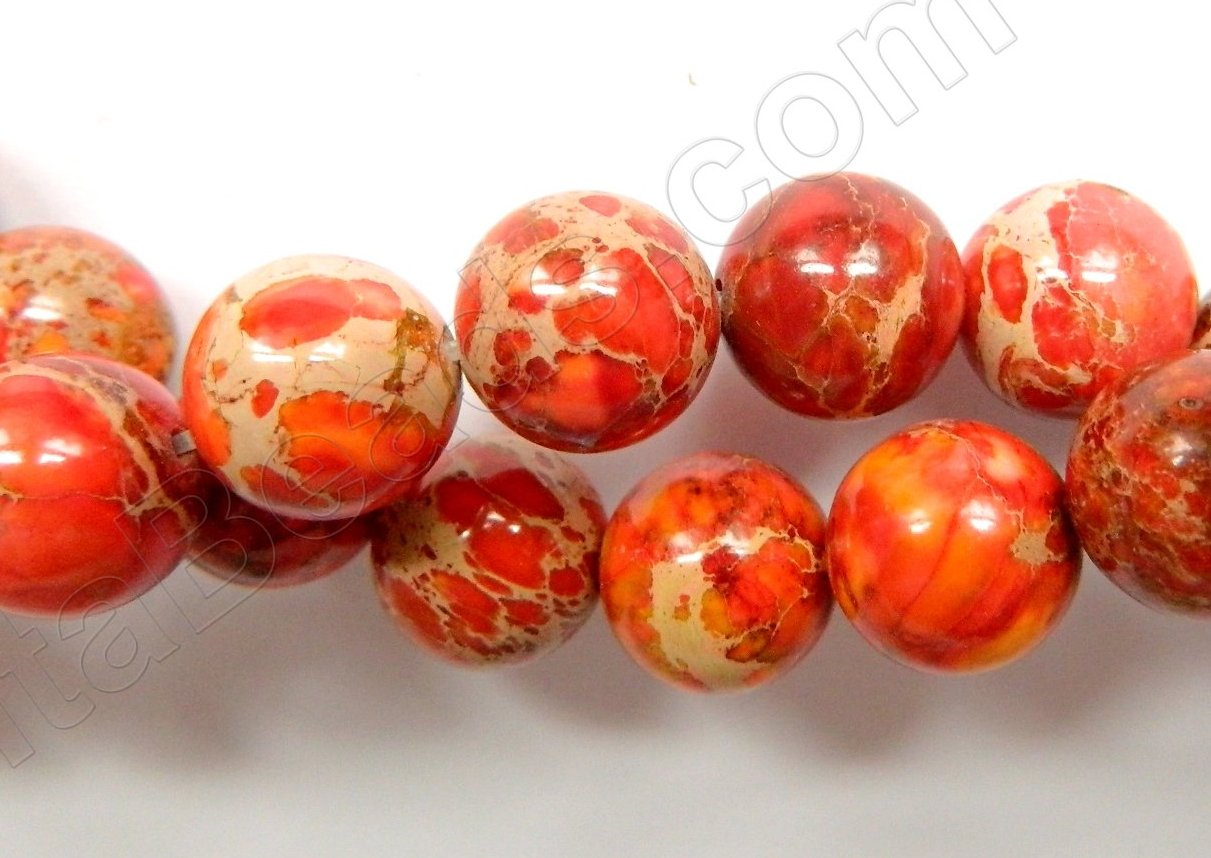 Dark Orange Impression Jasper  -  Smooth Round Beads 16"