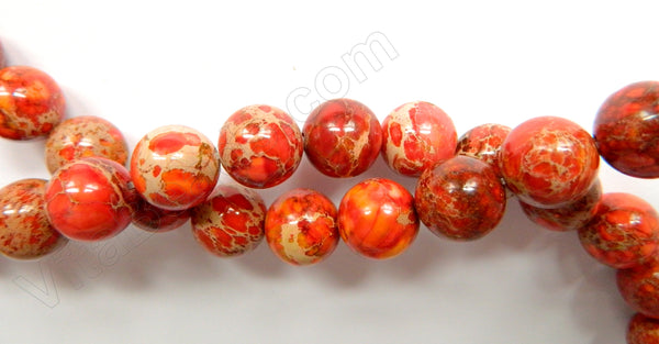 Dark Orange Impression Jasper  -  Smooth Round Beads 16"