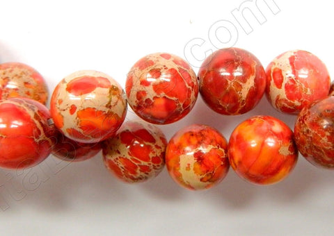 Dark Orange Impression Jasper  -  Smooth Round Beads 16"