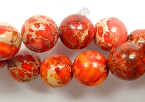 Dark Orange Impression Jasper  -  Smooth Round Beads 16"