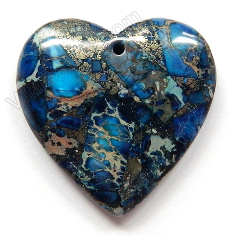 Dark Blue Prase Pyrite AA  -  Smooth Heart Pendant